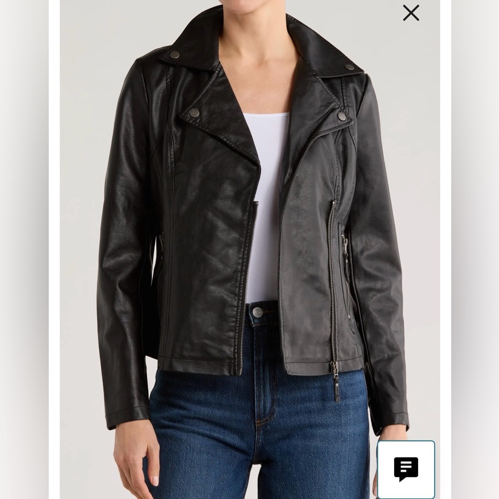 Max Studio Sleek Black Moto Faux Leather Jacket Size Small